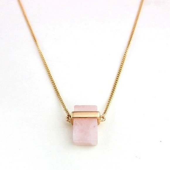 Jewelry - Rose Quartz Stone Gold Tone Pendant Long Necklace